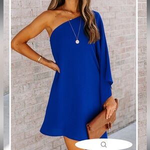 Elegant Blue One-Shoulder Dress